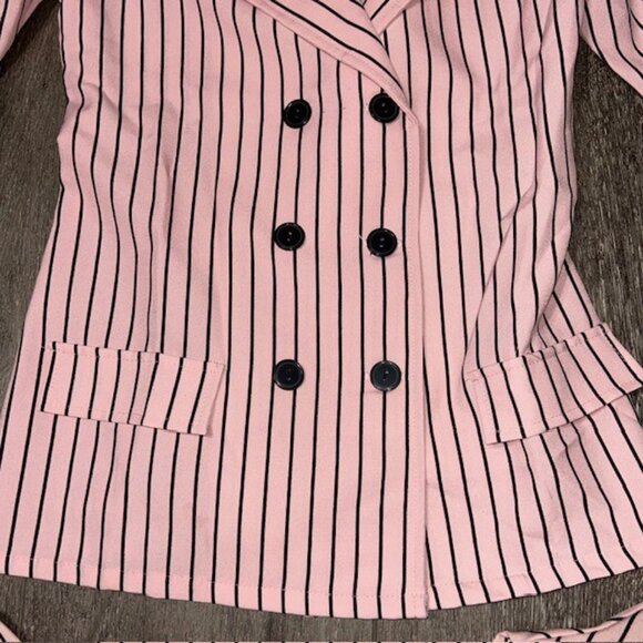 Charades Gangster Moll Suit Costume Pink Double Breasted Pin Striped Suit Small - Picture 4 of 8